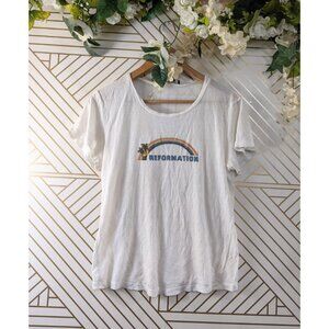 REFORMATION Women's Rainbow Logo Graphic Short Sleeve T-Shirt Tencel  Size XS
